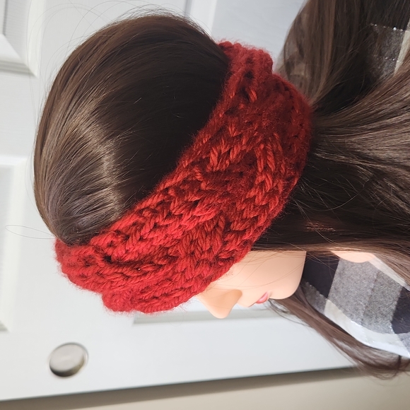KNITTED BRAID HEADBAND ONE SIZE ADULT. RED. NEW EARWARMER - Picture 5 of 8